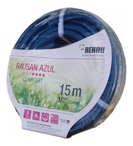 Imagen 2 de 3 de Manguera Riego 1/2 Rausan Blue X 15m C/set + Soporte Rehau