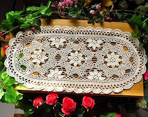 Laivigo Handmade Crochet Lace Oval Lucky Flower Tablecloth T