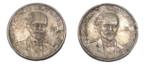 Monedas 25 Centavos Madero Peseta 2 Piezas  Año 1964 Niquel 