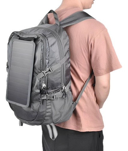 Mochila C/ Placa Solar 30l 6,5w 5v Dobrável Cinza C/ Usb