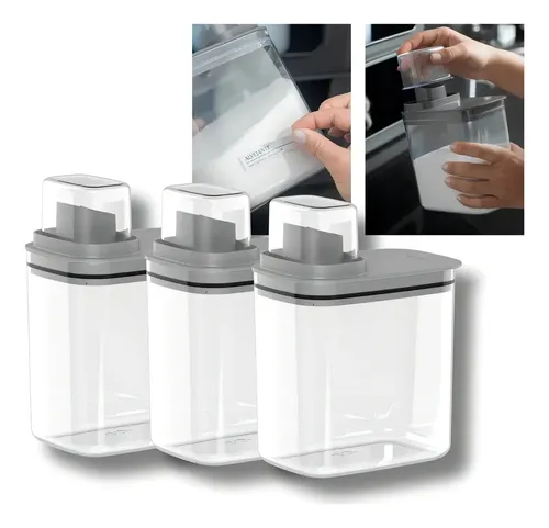 Kit 3 Porta Sabão Amaciante Dispenser Flow Lavanderia Ou Cor Cinza-escuro
