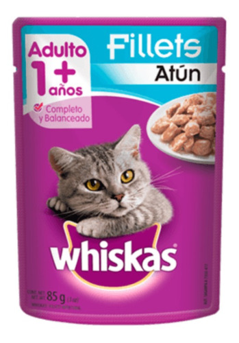Imagen 1 de 1 de Alimento Whiskas 1+ para gato adulto sabor fillets de atún en sobre de 85g