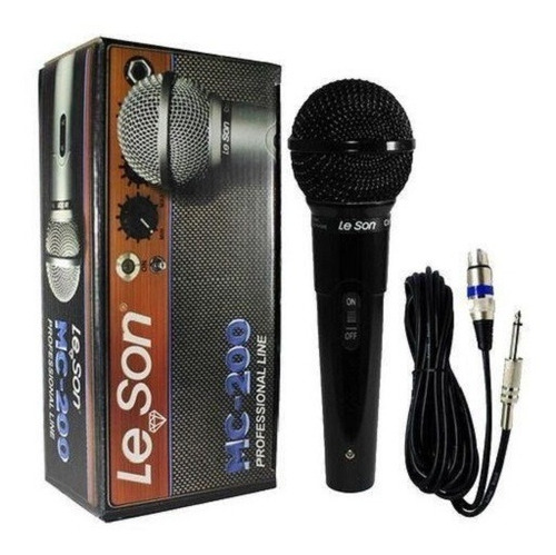 Microfone Leson Mc200 Dinamico Cardióide Preto Brilhante