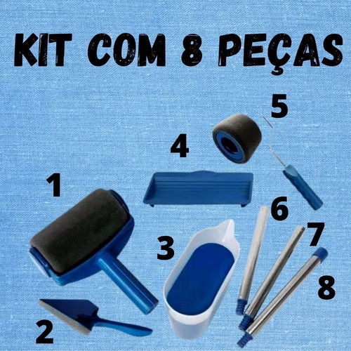 Rolo Kit 8 Peças De Pintar Mágico Pintura Fácil Reservatório