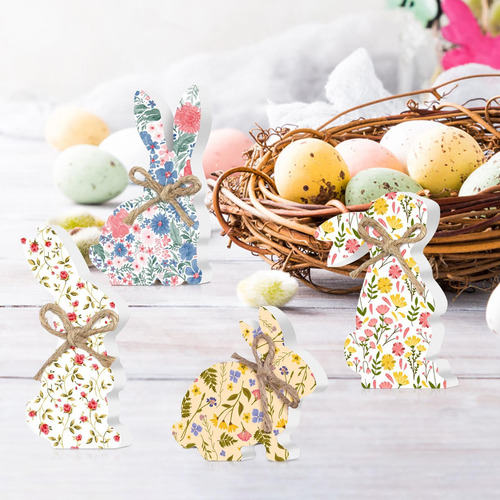 Juego De Decoración De Conejito De Pascua De Madera G Orname