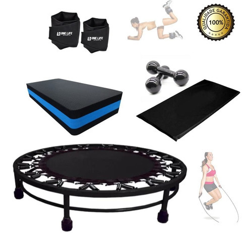 Kit Aeróbico Mini Jump+colchonete+peso1kg+caneleira4kg+step Cor Preto