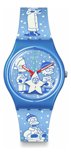 Reloj Swatch Unisex Casual Simpsons Azul De Cuarzo De Origen