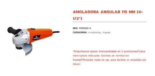 Imagen 2 de 3 de Amoladora Angular 115 Mm (4-1/2 ) 800w Dowen Pagio 9993220.4