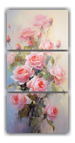 120x240cm Set 3 Cuadros Modernos Bonito En Rosas Flores