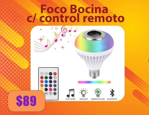 Foco Lampara Altavoz Bluetooth Control Luz Led Rgb 12w