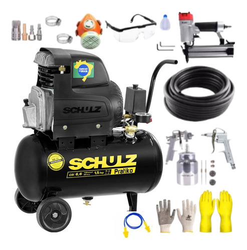 Compressor De Ar Csi6 Schulz 20l + Pinador Pneu E Kit Compl