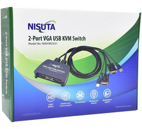 Imagen 2 de 2 de Switch Kvm 2 Puertos Nisuta Ns-kvmuv21 Usb Vga Con Cables F