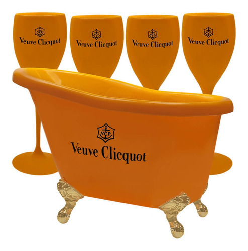 Kit Vintage Banheira Champanheira Laranja + 4 Taça Espumante Veuve Clicquot