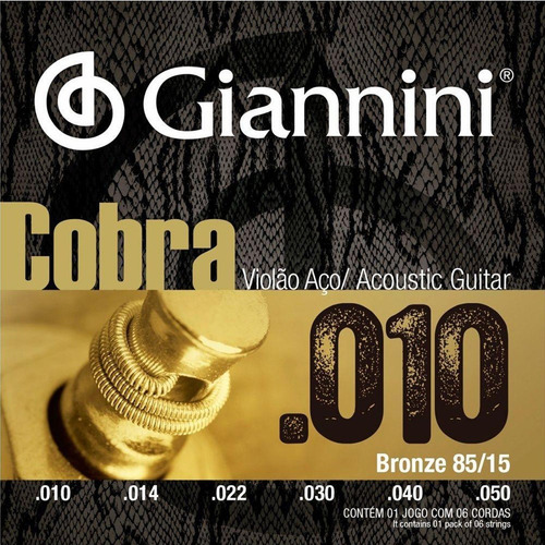 Imagem 1 de 6 de Encordoamento Corda Giannini Violão Aço Cobra 010 85/15 Nf