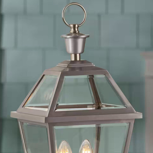 Lampara De Poste Para Exterior 22.5'' Farol De Acero 2 Luces Estructura Gris Pantalla Gris