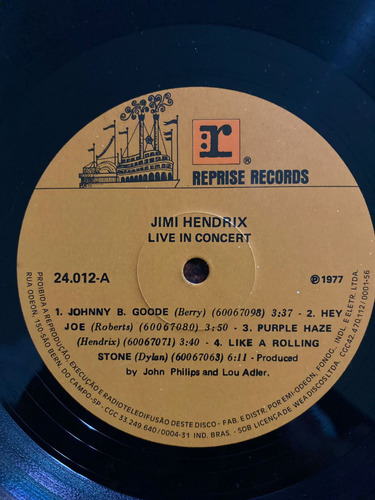 Lp Vinil Jimi Hendrix Live In Concert Purple Haze Hey Joe (Usado)