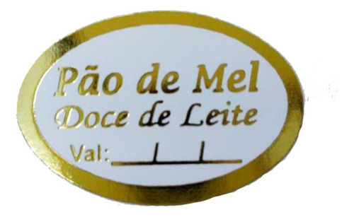 Etiqueta Adesiva Pão De Mel Doce De Leite /validade 1.000un. Cor Dourado Desenho Impresso Pão De Mel/doce De Leite