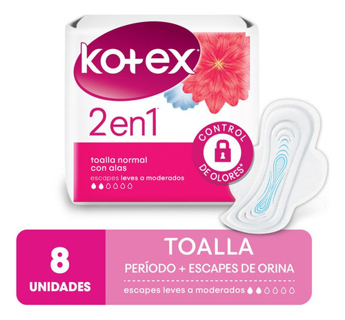 Toalla Femenina 2 En 1 Kotex Duo X 8 Unidades