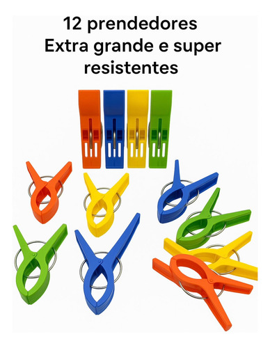 Prendedor Roupa Pregador Extra Grande Edredon Kit Com 12 Und