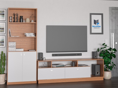 Combo Mesa Tv + Biblioteca Modular Rack Living Moderno