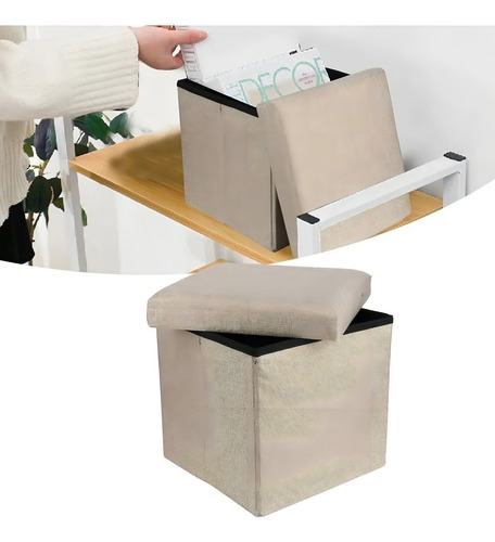 Taburete Plegable Con Asiento Cojín Cubo 38x38cm Beige