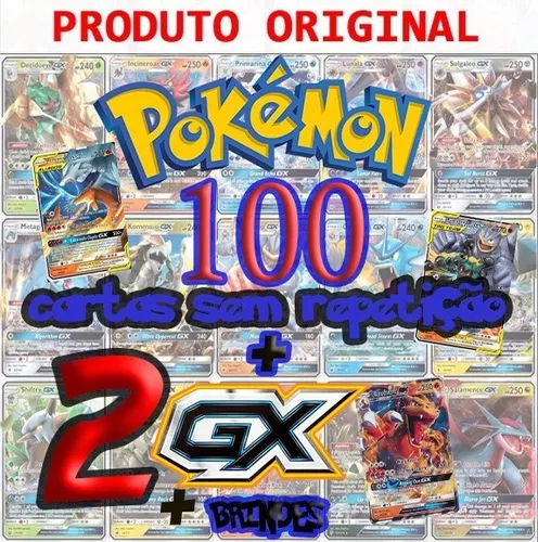 Lote 100 Cartas Pokemon + 2GX ou EX + Brinde