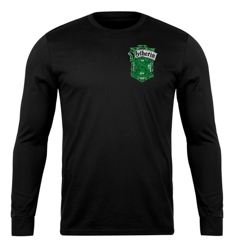 Playera Manga Larga Slytherin Escudo Harry Moda