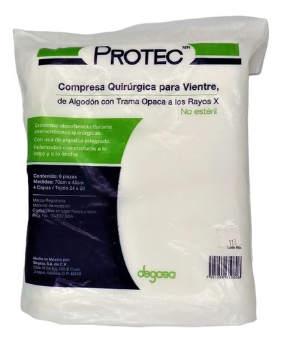 102 Compresas Quirúrgica Vientre Algodón Rayosx 70cmx45cm