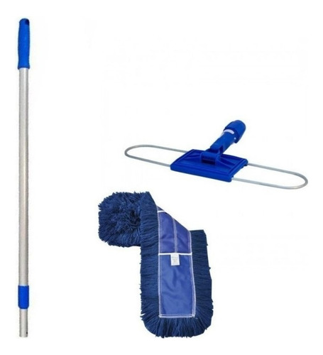 Mop Pó Completo Eletrostático Euro 60cm Com Cabo De Alumínio Cor Azul