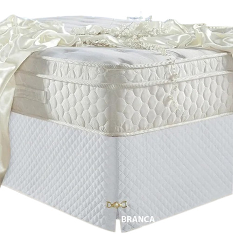 Saia Box Casal Padrão Branca Matelassado Serve Para Cama Baú