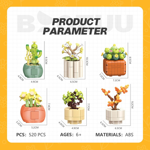 Juego De Construcción De Flores De Bonsái Suculentas, 520 Pi
