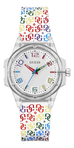 Reloj Guess Mini Hype Mujer Arcoiris Bisel Claro Fondo Blanco