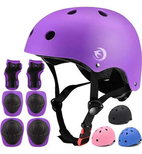 Kids Bike Helmet Set With Knee Pads Elbow Pads Wrist Guards,