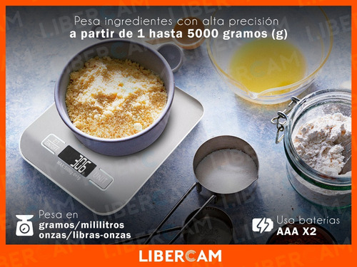 Imagen 3 de 7 de Balanza Digital De Cocina 5kg Electrónica Acero Inoxidable Color Plateado