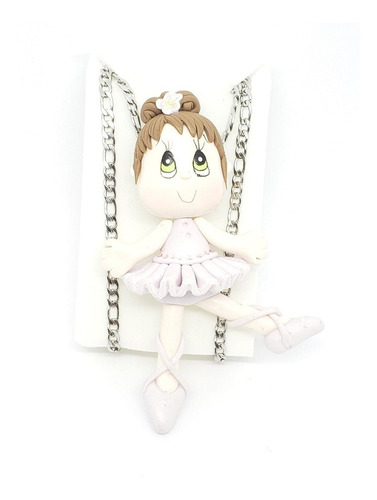 Collar Niña Bailarina Lila Pasta Francesa+cadena Inox Pf32 Color Plateado