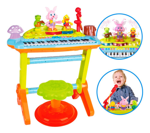 Piano Juguete Teclado Organo Infantil Niño Microfono Luz Color Celeste