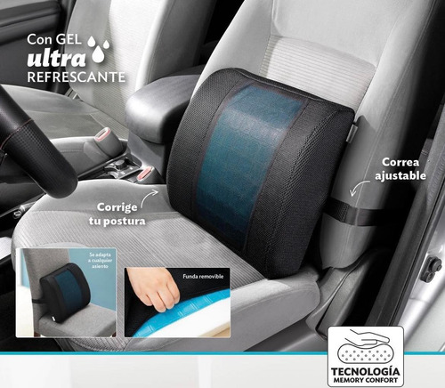 Almohada Lumbar Respaldo Memory Fresh Asiento Auto Oficina Negro