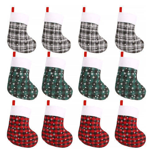 12 Mini Medias De Navidad 20 Cm A Cuadros Copo De Nieve