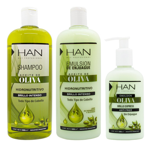Han Oliva Kit Shampoo + Enjuague + Emulsion Para Peinar