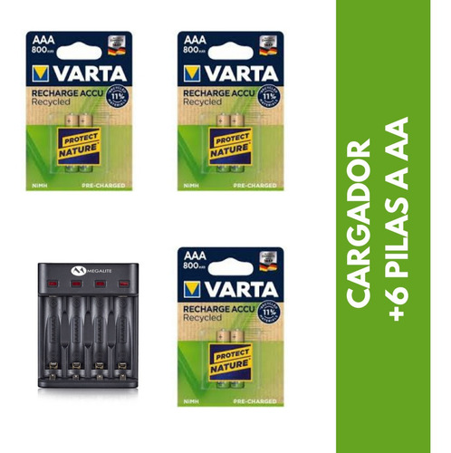 Kit Cargador P804u +6 Pilas Aaa Varta Eco 800