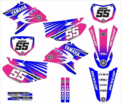 Kit Adesivo Moto De Trilha Ttr 230 Fox Dunlop Azul E Rosa