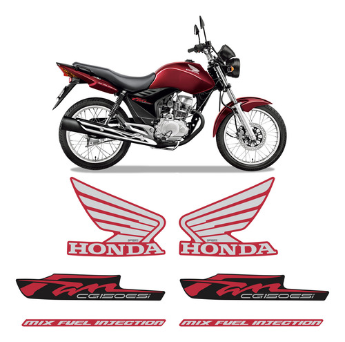 Kit Adesivos Honda Cg Fan 150 Esi 2012/2013 Moto Vermelha