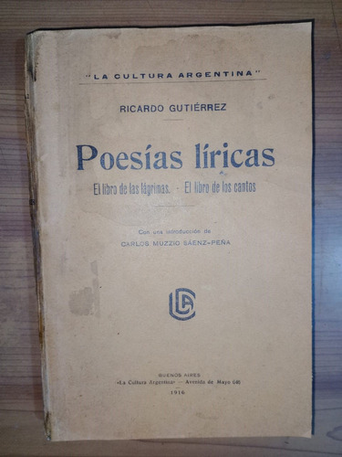Libro Poesías Líricas Ricardo Gutiérrez 1916