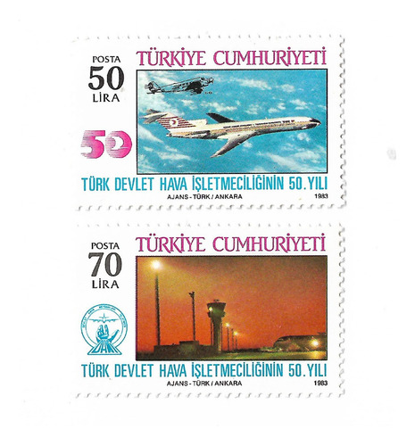 Turquía 1983 Aniversario Aviacion Civil Serie Mint 2392/93