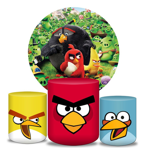 Conjunto  Angry Birds Painel Trio Cilindros Veste Fácil