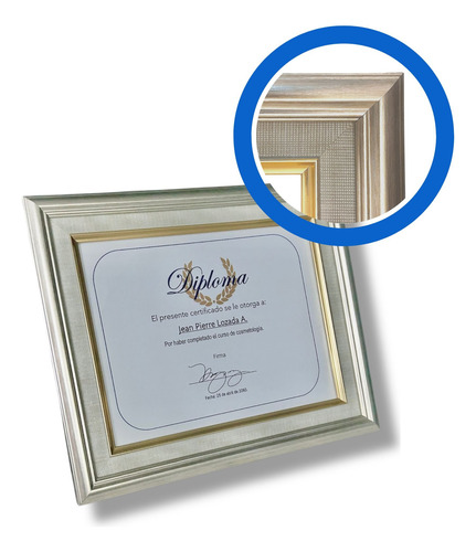 Marco Doble, Vidrio,tamaño 21x28cm.diploma/carta 2622+6730 Plata Oro