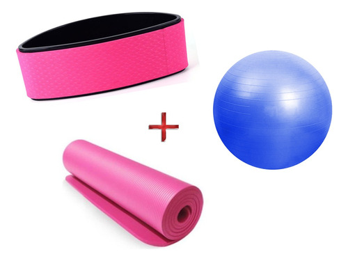 Kit 1 Set Yoga Rueda Oval Colchoneta Pelota Pilates Fitness