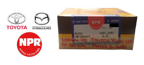 Anillos De Motor Para Toyota Hilux22r / Mazda B2600 En 0.25