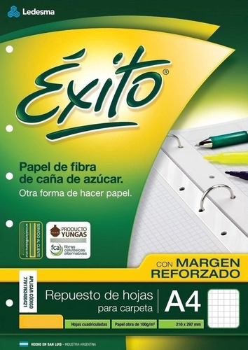 Repuesto Exito 48 Hojas A4 Margen Reforzado Con Banda