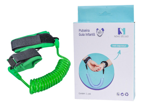 Pulseira Segurança Infantil Resistente Viagem 1,5m Verde